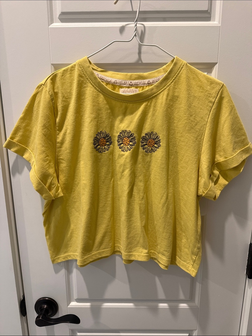 Daisy Embroidered Yellow Cropped Tee